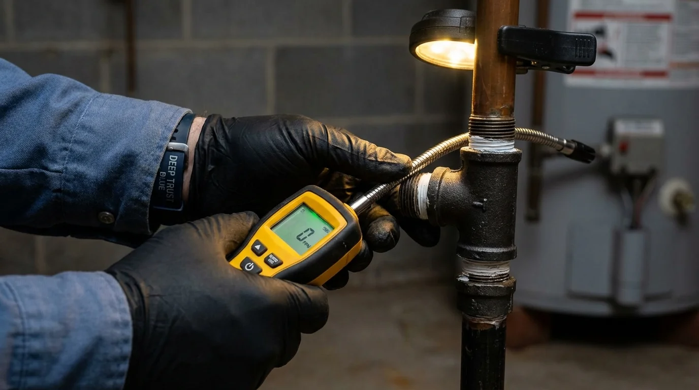 Gas leak detection with electronic sniffer by Johns Plumbing LLC in Webster City